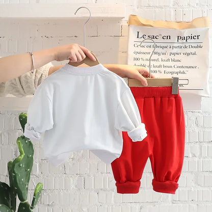 Baby Clothes 2024 New Children's Little Bear Long Sleeve Set Boys and Girls' Letter Sweater Pants Two Piece Set Simple Sportswea