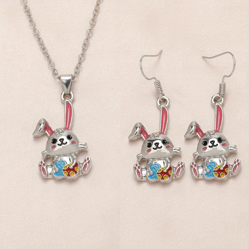 3pcs/set Cute Cartoon Easter Bunny Necklace Earrings