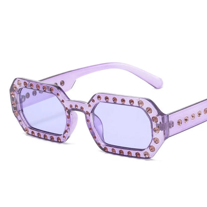 Unique Polygon Rectangle Sunglasses Ladies Vintage Clear Candy Square Diamond Sunglasses For Party Travel Street Shades