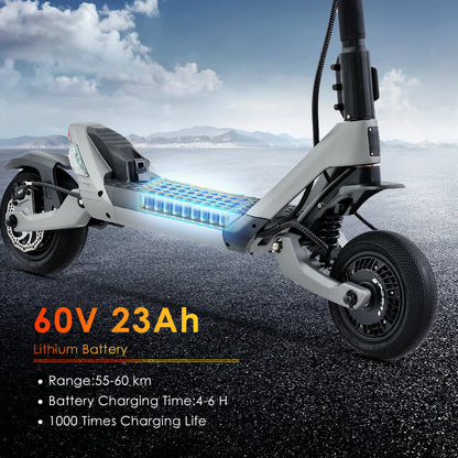 HEZZO F6 Folding Electric Scooter 40MPH 60V 3200W Dual Motors 10 Inch Off-road Escooter 23AH 40 Miles Long Range Full Suspension