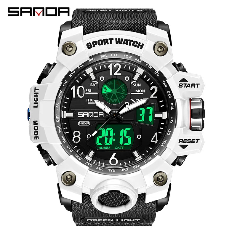 Watches For Men 50M Waterproof Clock Alarm reloj hombre 2024 Dual Display Wristwatch Quartz Military Watch Sport New Mens