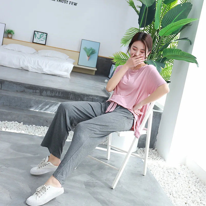 Summer  modal pajamas for women  thin section short-sleeved trousers suit two-piece loose comfortable pajama set  home service