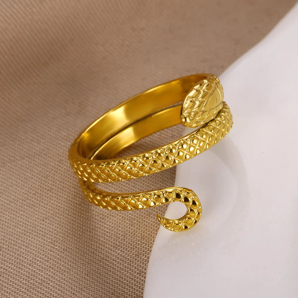 Retro Gothic Snake Rings for Women Stainless Steel Gold Color Ring Punk Couple Band Female Aesthetic Jewelry Finger Accessories