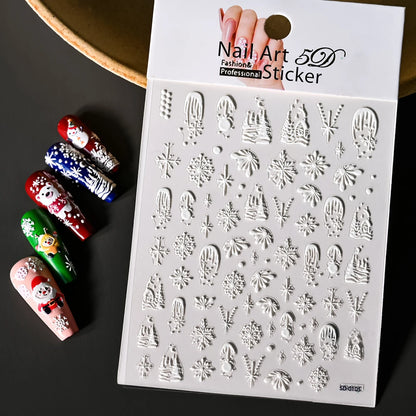 Christmas 5D Embossed Snowman Snowflakes Nail Art Stickers 8*10cm