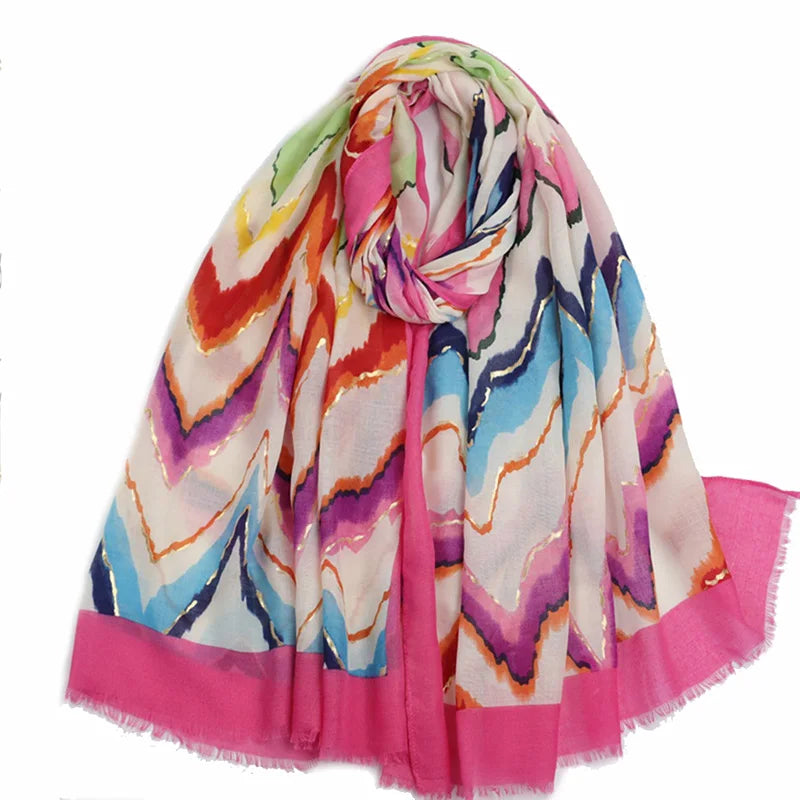 Newest Vintage Printing With Sliver Foiled Luxury Brand Woman Scarf Female Designer Shawls