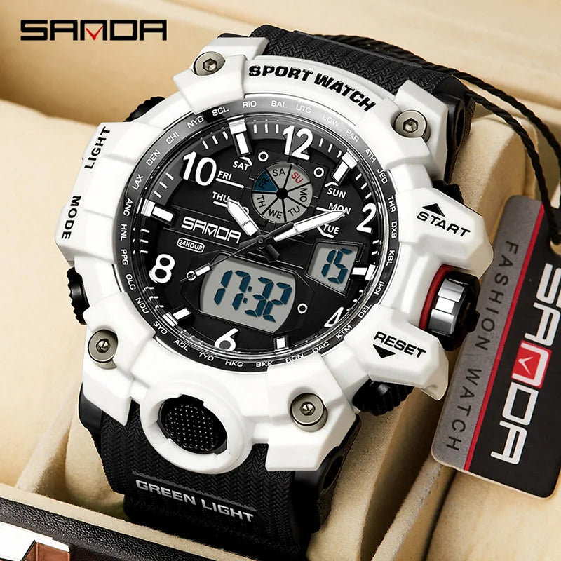 Watches For Men 50M Waterproof Clock Alarm reloj hombre 2024 Dual Display Wristwatch Quartz Military Watch Sport New Mens