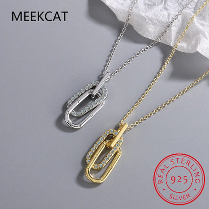 14k Gold Plated Gothic Oval Pave CZ Zircon 925 Sterling Silver Pendant Necklaces For Women French Rock Party Jewelry Gift WXL037