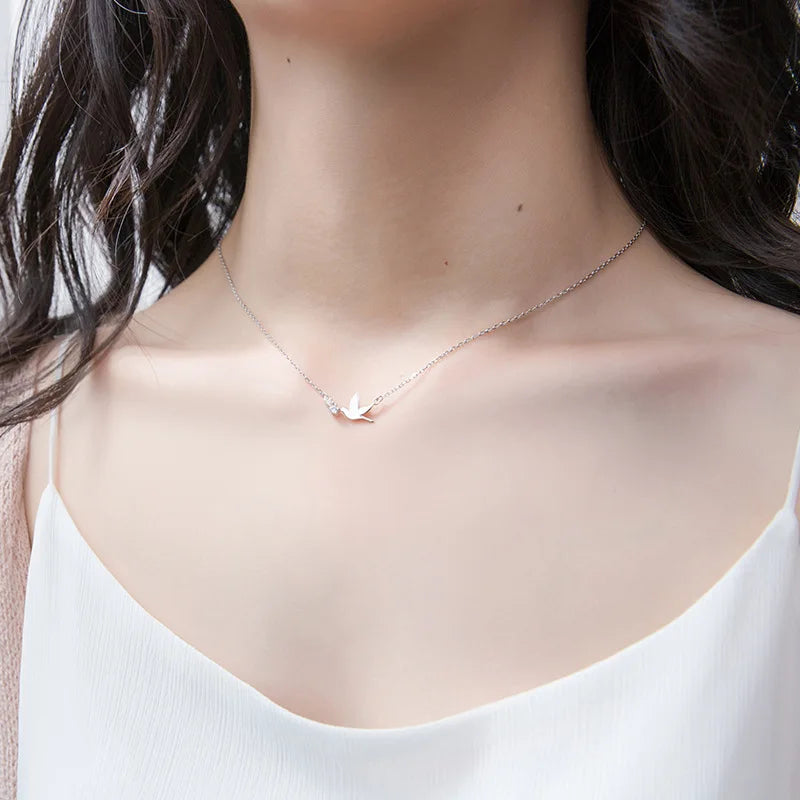 TrustDavis Real 925 Sterling Silver Necklace Fashion Sweet Dove CZ Clavicle Necklace For Women Mother's Day Jewelry Gift DS965