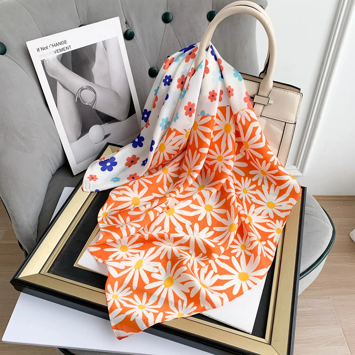 Little Daisy Prints Women's Sweet Silk Polyester Square Scarf 70cm 2023 Fashion Flowers Wraps Scarves Neckerchief Multifunction