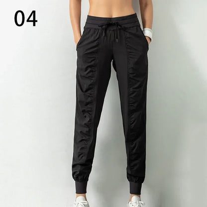 New Sweatpants Fabric Drawstring Running Sport Joggers Women Quick Dry Athletic Gym Fitness with Two Side Pockets Exercise Pants