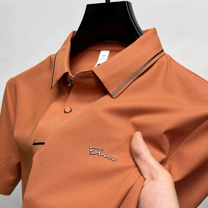 Light luxury brand ice silk short sleeve POLO shirt men's 2024 summer new fashion embroidery T-shirt casual silk men's clothing