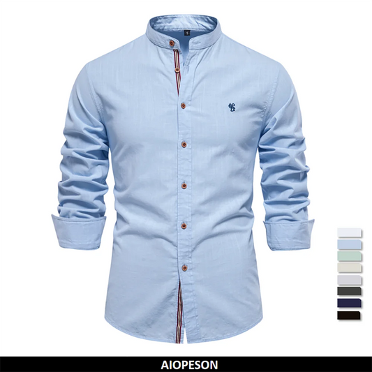 AIOPESON 100% Cotton Social Shirt Men Solid Color Long Sleeve High Quality Brand Shirt for Men Spring Stand Casual Men's Shirts