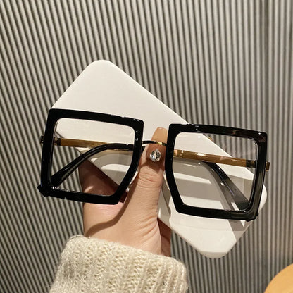 KLASSNUM Large Frame Women Anti-blue Light Glasses Thick Frame Transparent Shades Oversize Computer Eyepiece 2024 New In