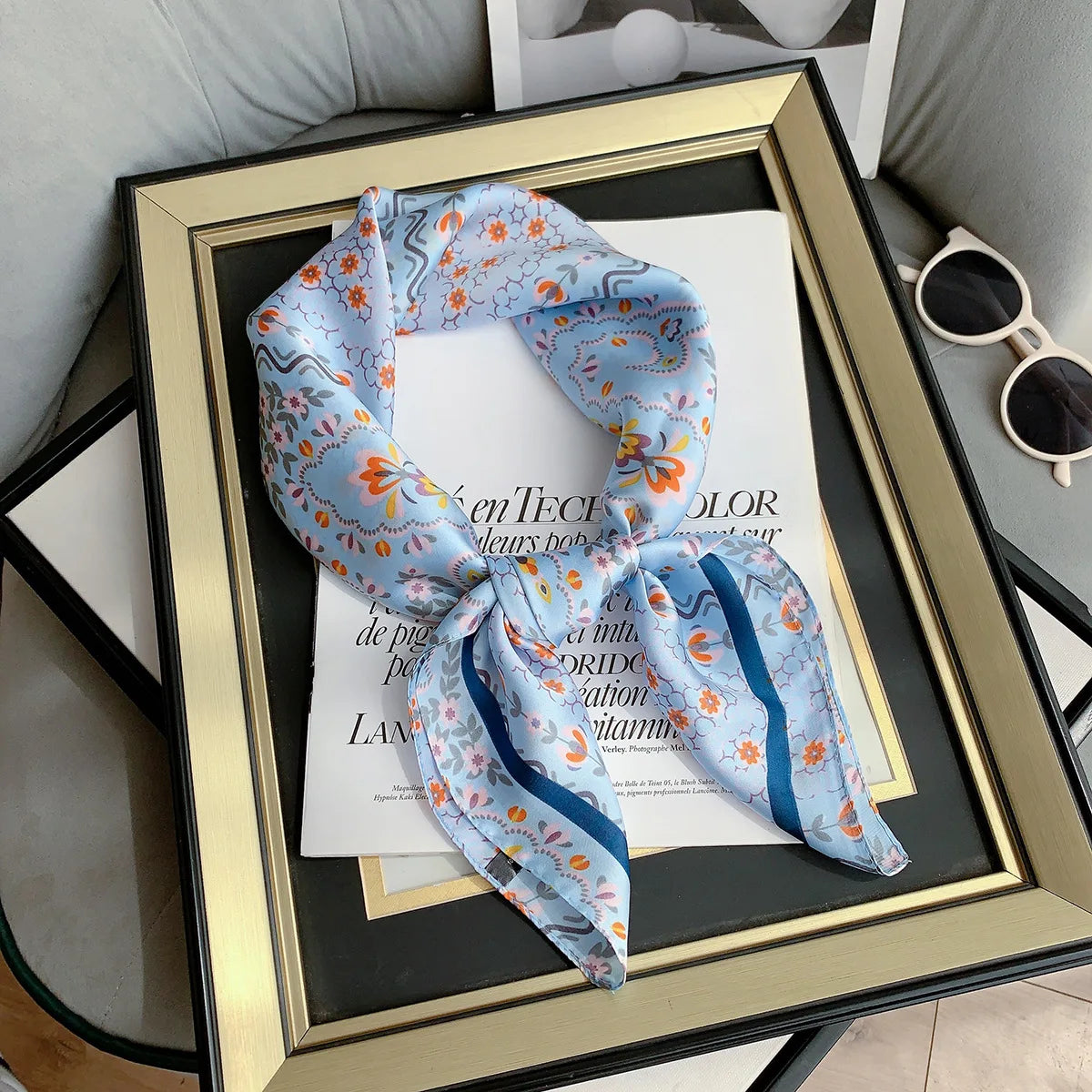 Fashion Scarves for Women Shawl Florals Print Silk Satin Hijab Scarf Female Bandana 70*70cm Luxury Brand Square Shawls Scarfs