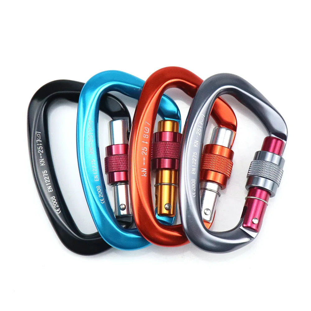 Rock Climbing Carabiner 25kN D-Shape Buckle Safety Screw Lock Spring-Loaded Gate Aluminum Outdoor Mountaineering Kits