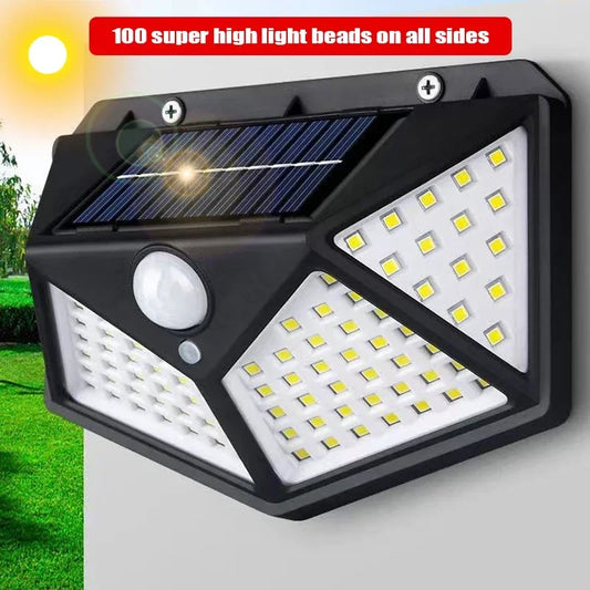 1~12PCS 100 LED Solar Wall Lamp 4 Sides Luminous With Motion Sensor Outdoor Garden Courtyard Waterproof Wall Light