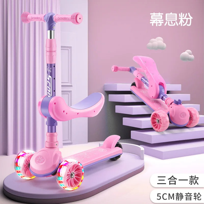 Children's Scooter Wholesale 2-12 Years Old Can Sit Perambulator Music Three Four-Wheel Scooter Scooter Children