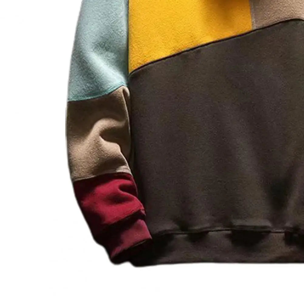 Men Autumn Hoodie Color Matching Thin Fleece Hooded Long Sleeves Oversized Big Pocket Casual Spring Harajuku Hoodie Men Clothing