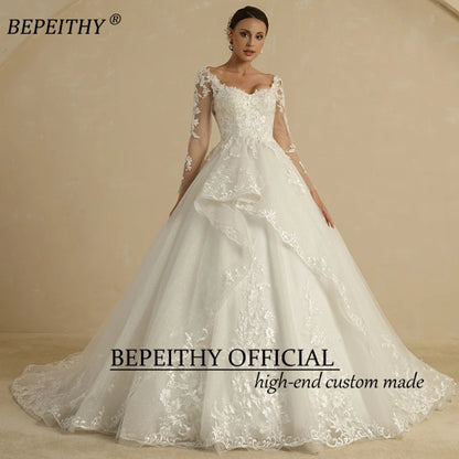 BEPEITHYCustomized Glitter Ball Gown Wedding Dress Full Sleeves For Women Bride 2022 Sweetheart Ruffle Skirt Shinny Bridal Dress