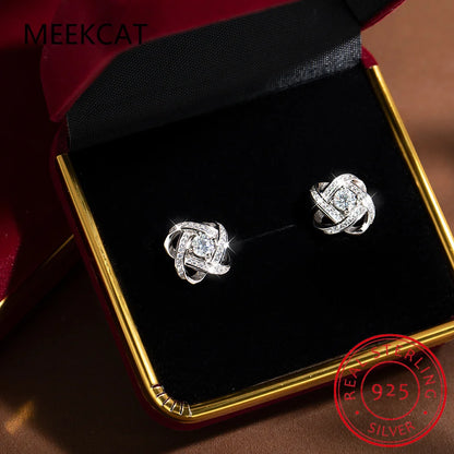 Original Certified Wedding Stud Earrings 4mm Moissanite Twist Flower Earrings for Women 925 Sterling Silver Jewelry Party