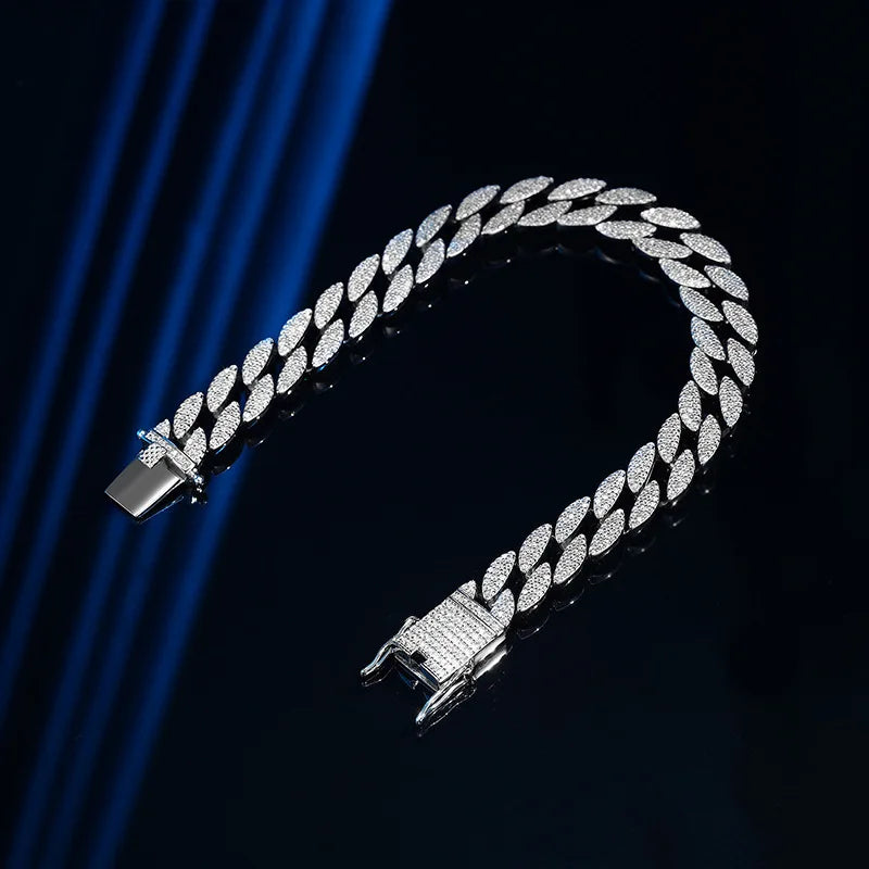 10mm All Zircon Cuban Bracelet for Men Women Hip Hop High Carbon Diamond Chain 100% 925 Sterling Silver Bangle 16-23cm