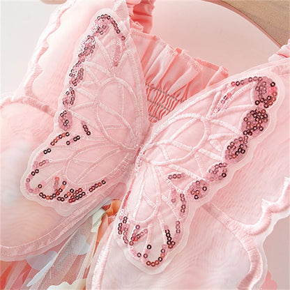 Baby Girl Party Princess Dress Summer Toddler 3d Fairy Butterfly Wings Hanging Strap Mesh Cute Fashion Dress