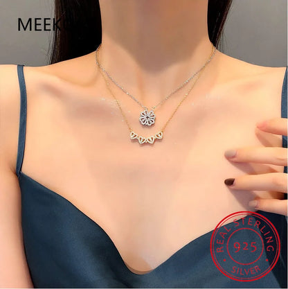 Trendy Magnetic Sterling Silver 925 Zircon Heart Four-leaf Clover Pendant Necklace Women Summer Fine Jewelry Birthday Gift