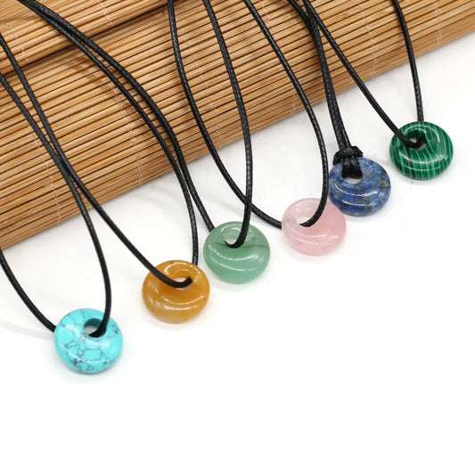 Natural Stone Pendant Necklace Exquisite Crystal Agates Turquoises Amethyst Charms with Wax Thread for Women Jewelry Party Gift