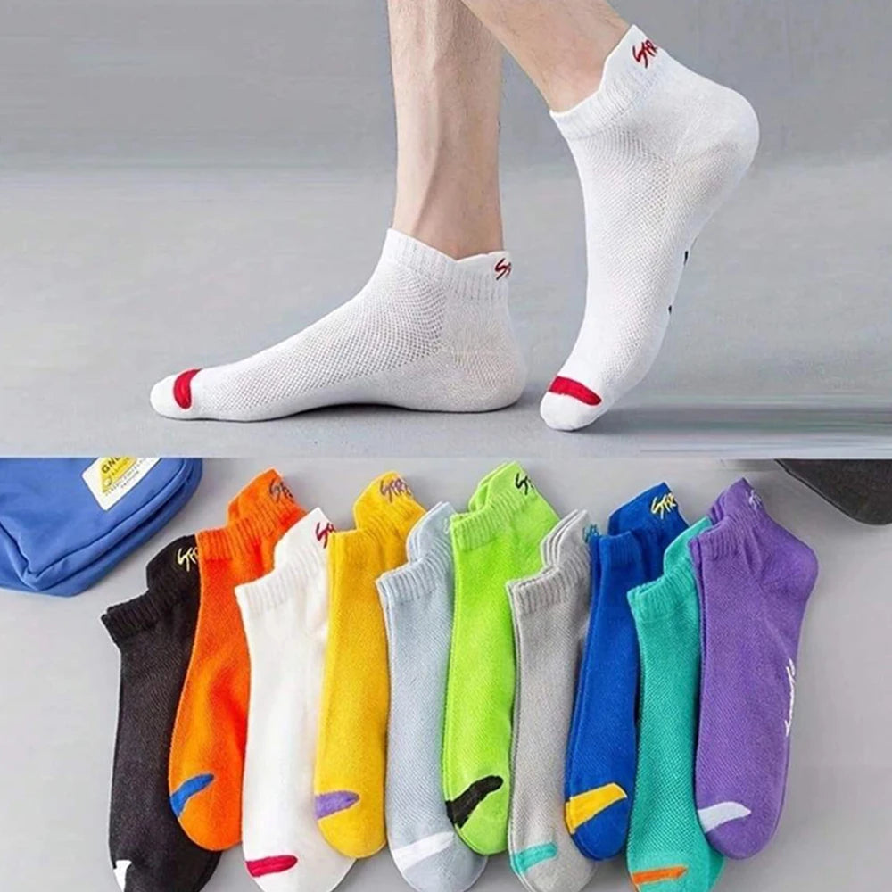 5 Pairs Men Bright Colored Ankle Socks Breathability Fashionable Casual Street Style Deodorizing Invisible Travel Running Socks