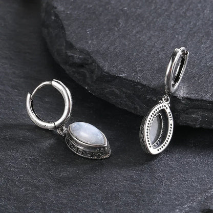 925 Sterling Silver Natural Moonstone 5*10mm Pendant Earrings for Women Vintage Jewelry Gift