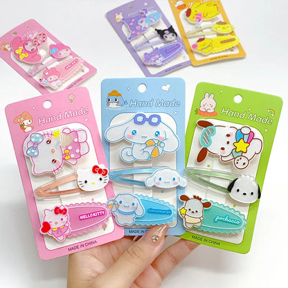 Acrylic Sanrio Series Cartoon Hairpin Set with Cardboard One-line BB Clip Sweet Girl Bangs Clip Hair Accessories