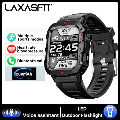 LAXASFIT 2024 Outdoor Military Men's Smart Watch Bluetooth Talk Sports Heart Rate Monitor Smart Watch Android IOS