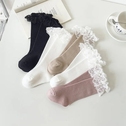 Baby Girls Knee High Socks Long baby Soft Cotton Lace Stuff Princess Sock Ruffle 0-2 Years Newborn Leg Warmers Cute Girl Socks