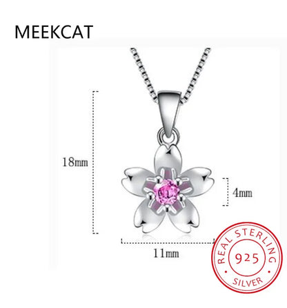 925 Sterling Silver cherry blossom Necklaces & Pendants For Women Fashion Lady Festival Gift Sterling-silver-jewelry