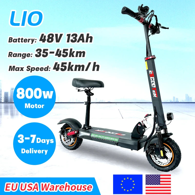 EU USA Warehouse Adult Electric Scooter 48v 13ah 16Ah Escooter Kick Scooter Lightweight Long Range 35-55km Scooters 800w