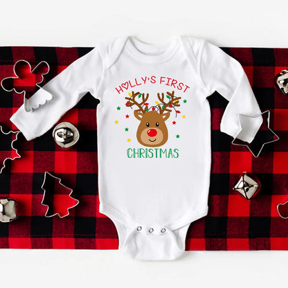 Baby First Christmas Bodysuits Personalized Custom Name Newborn Outfit