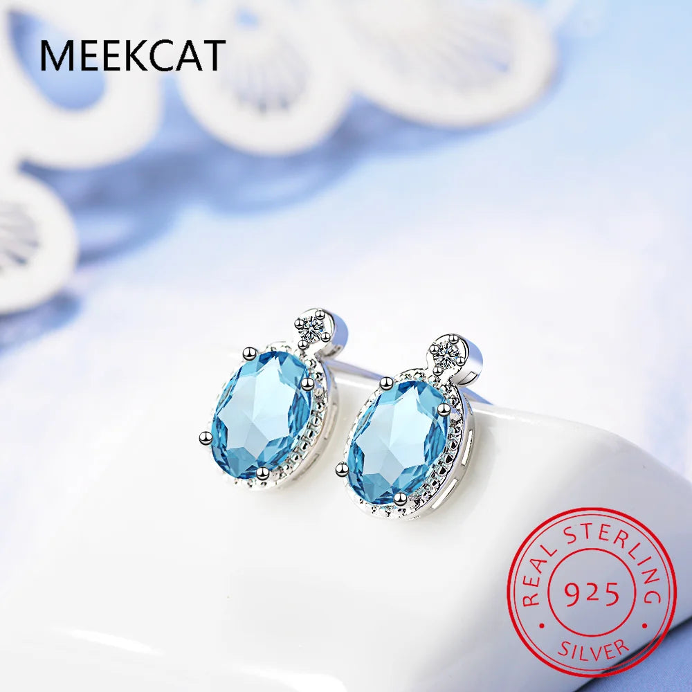 Oval 1ct Natural Sky Blue Topaz 925 Sterling Silver Stud Earrings for Women Fashion Gemstone Jewelry Party Gifts