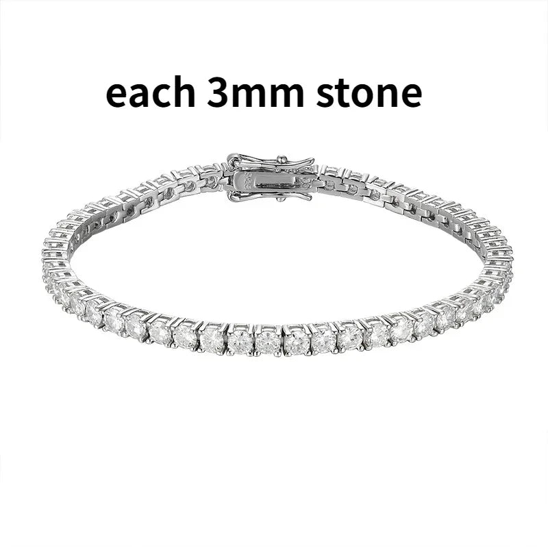 2-6.5mm Real Moissanite Tennis Bracelet  100% 925 Sterling Silver Wedding Jewelry