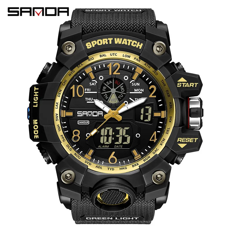 Watches For Men 50M Waterproof Clock Alarm reloj hombre 2024 Dual Display Wristwatch Quartz Military Watch Sport New Mens