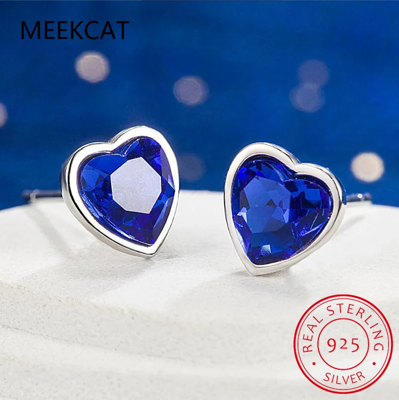 Love Heart 1.2ct Created Blue Sapphire 925 Sterling Silver Stud Earrings for Women Gemstone Fine Jewelry Gift