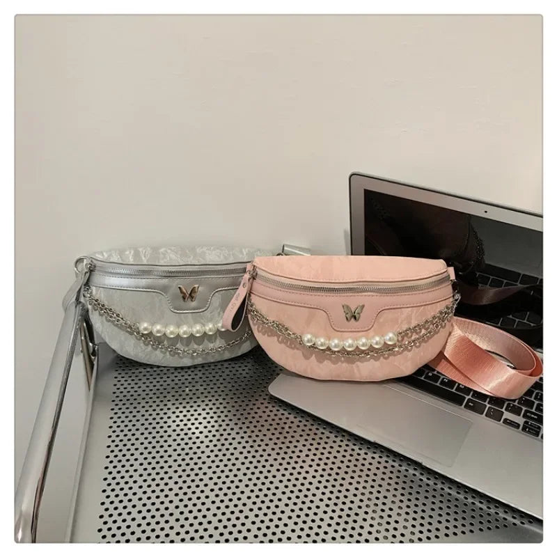 PU Car Stitching 2024 Hot Selling Waist Bag Zipper Bow Casual Chest Bag Versatile Soft Popular Trend Women's Crossbody Bag