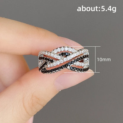 Huitan Personality Black/White Cubic Zirconia Woman Rings for Wedding Unique Design Cool Girls Finger-ring Party Jewelry Gift