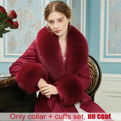 Winter Natural 100% Real Fox Fur Scarf And Cuff Set Russian Women Clothes Neck Warm Luxury Coat Scarves Fashion Fur Shawl Wraps