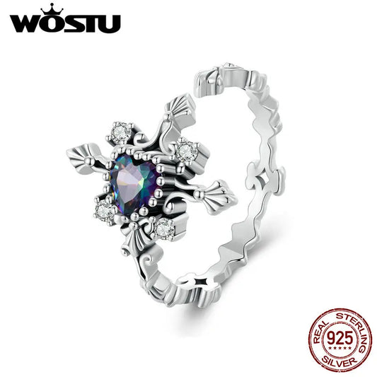 WOSTU 925 Sterling Silver Rainbow Mystic Quartz Cross Open Rings For Women Retro Eternity Faith Ring Party Jewelry Family Gift