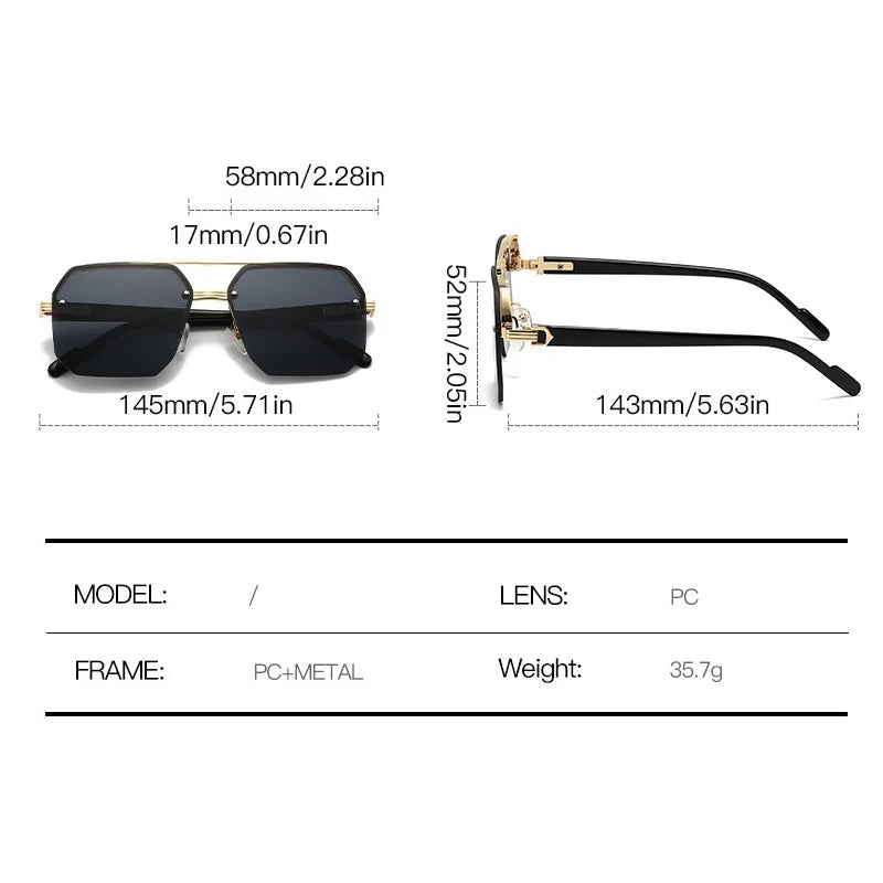 New Men's Metal Sunglasses Square Half Frame Rice Nails Casual Trend Personality Retro Fashion Outdoor Sports Eyeglasses