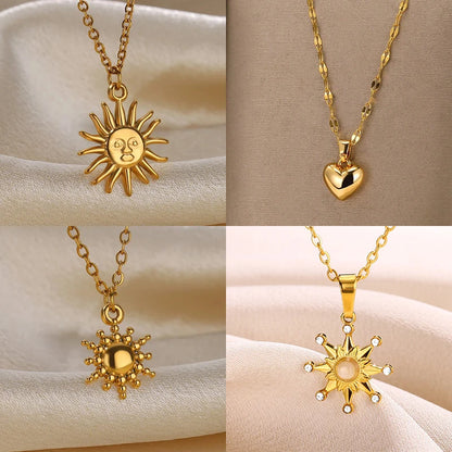 Stainless Steel Geometric Necklace For Women Sun Sunflower Pendant Clavicle Chain Fashion Aesthetic Jewelry Accessories Femme