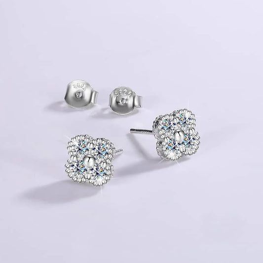 High Quality 925 Sterling Silver GRA Certified Classic Four Leaf Clover Women's Moissanite Earrings