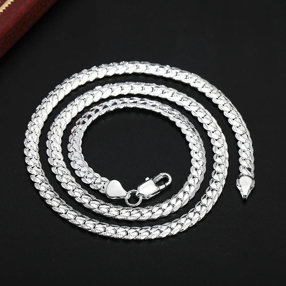 20-60cm 925 Sterling 6mm Silver Necklace Bracelet Luxury Design Flat Side Necklace for Woman Men Fashion Wedding Jewelry Gift