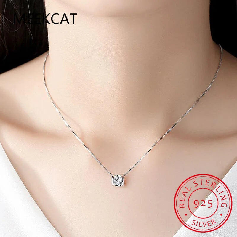 100% Moissanite Necklace 925 Sterling Silver 1CT Round Cut Diamond Solitaire Pendant Necklace for Women Men Promise Gift Jewelry