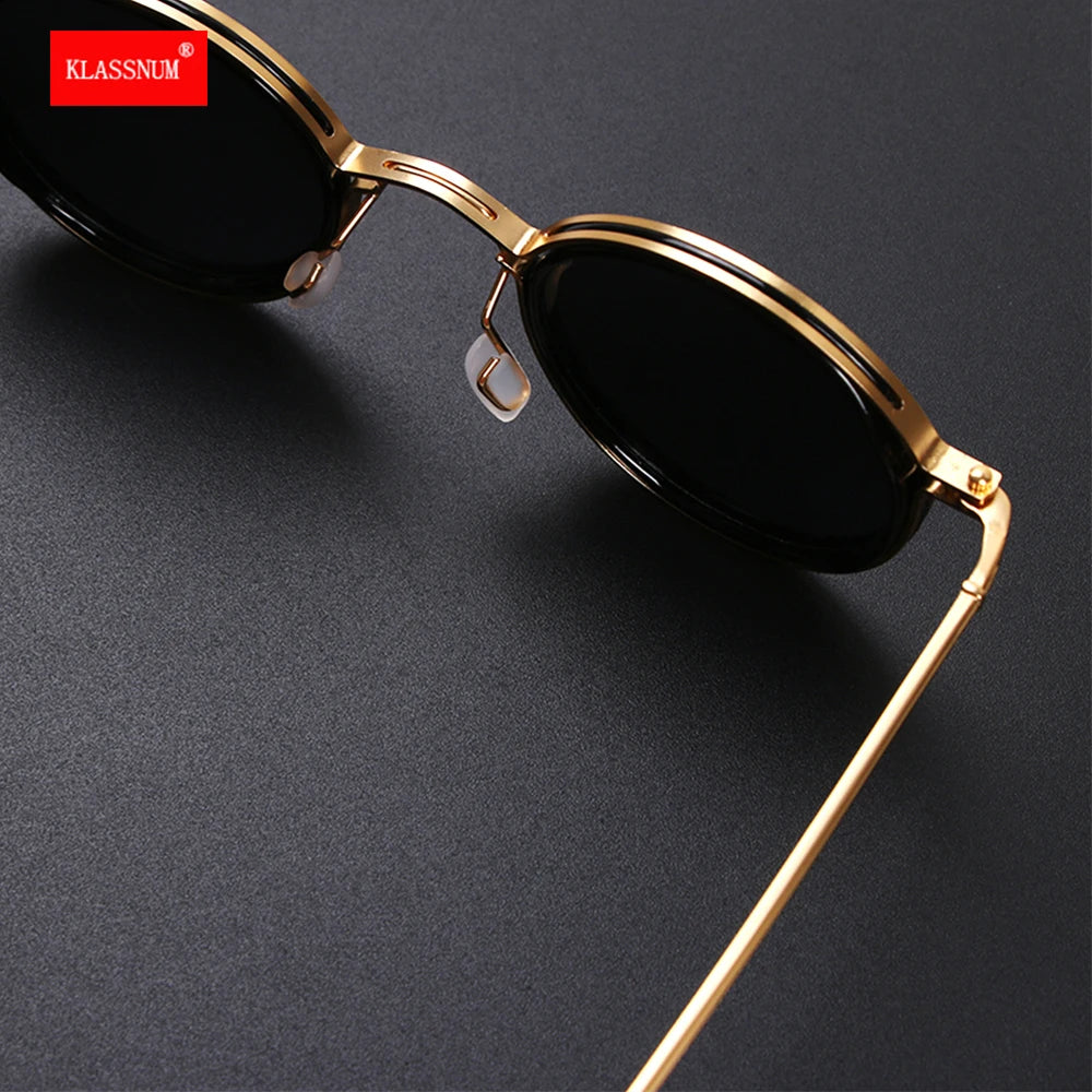 KLASSNUM Men Polarized Sunglases 2023 Luxury Design Metal Round Frame Sun Glasses Women Retro UV400 Shades Classic Eyewear New